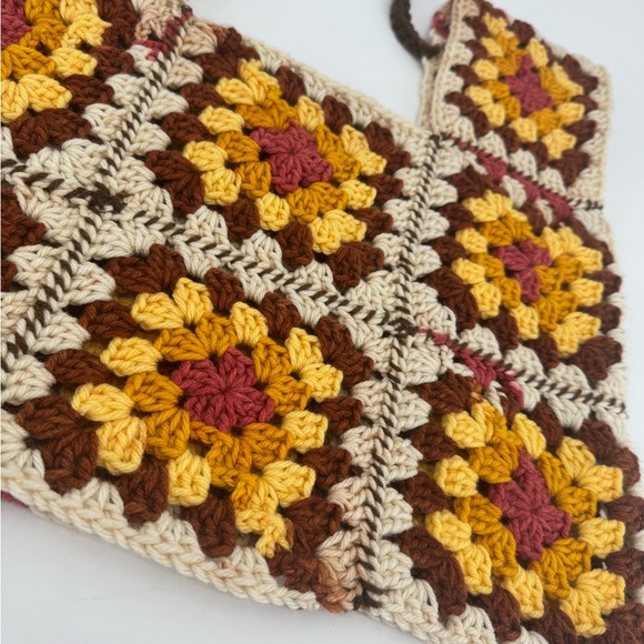 Vintage 70’s Boho Patchwork Handmade Crochet Macrame Sleeveless Sweater Top - Picture 8 of 12